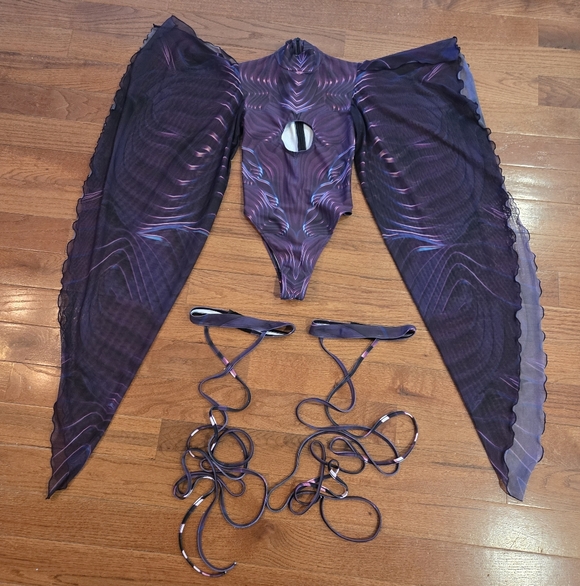 Candy Catz Tops - Purple Winged Bodysuit with Leg Straps